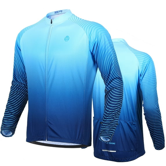 WEST BIKING Men's Cycling Jersey Quick Dry Long-Sleeved Zipper MTB Bicycle Bike Shirt, Blue