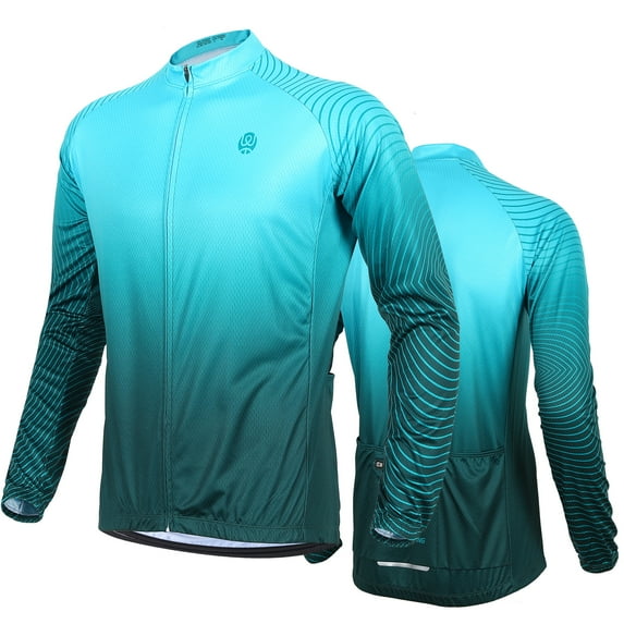 WEST BIKING Men's Cycling Jersey Quick Dry Long-Sleeved Zipper MTB Bicycle Bike Shirt, Green
