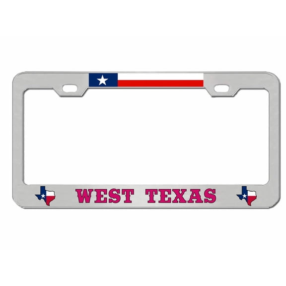 WEST Texas Texas Style Heavy Duty Metal License Plate Frame Personalised/Car Accessories Car Tag Holder Cover ((Chrome/D.Pink)
