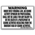 thumbnail image 1 of WEST VIRGINIA Equine Sign activity liability warning statute horse barn stable, 1 of 5
