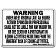 thumbnail image 1 of WEST VIRGINIA Equine Sign activity liability warning statute horse barn stable, 1 of 4