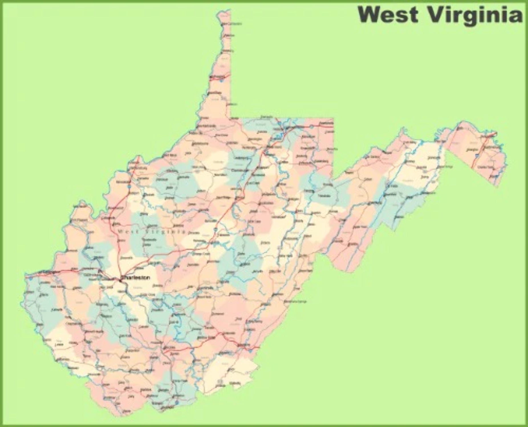 WEST VIRGINIA STATE ROAD MAP GLOSSY POSTER PICTURE PHOTO BANNER highway