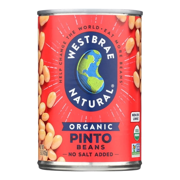 WESTBRAE - Organic Pinto Beans for Easy Meal Prep - 15 Oz, Case of 12
