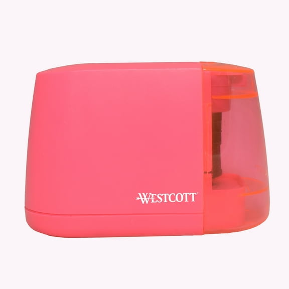 WESTCOTT Ipoint Duo Pencil Sharpener, Pink, Dual-Powered Battery and Electric, Adaptor Included, Pin