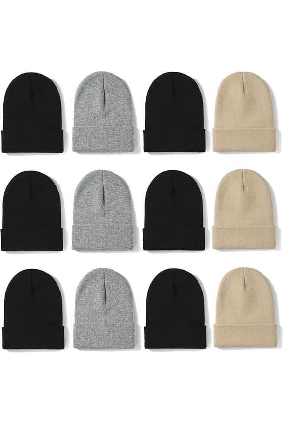12 Pack Beanies for Men and Women - Unisex Knitted Warm Solid Color Multi-Packs