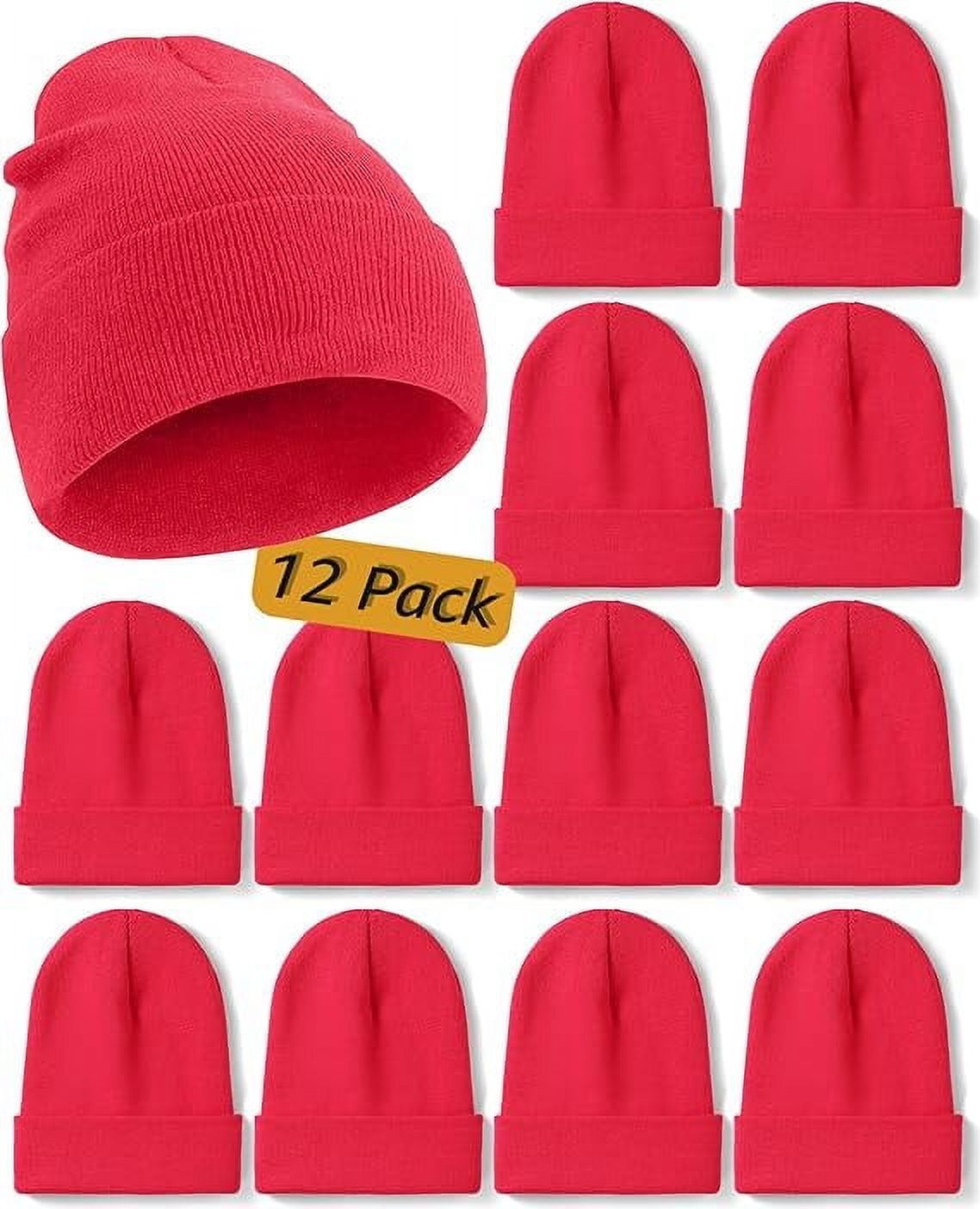 PFFY Unisex Winter Beanie Hat - Knit Stretch, Red, One Size Fits Most
