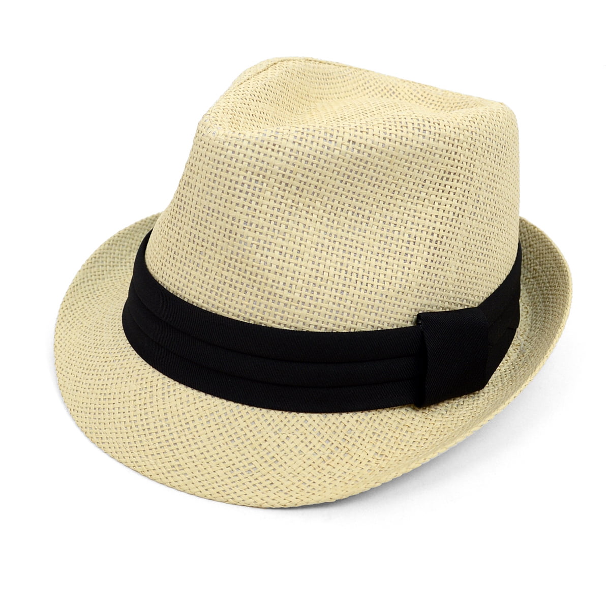 Westend Straw two tone Fedora Hat with Black/tan Band - Westend Men Women Straw Light Brown Fedora Hat Sz S/M Black  main image 4