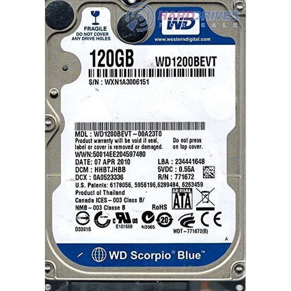 WESTERN DIGITAL WD1200BEVT-00A23T0 120GB 2.5 INCH SATA DRIVE LBA 234441648 DCM HHBTJHBB DATE 10 FEB l1000.jpg