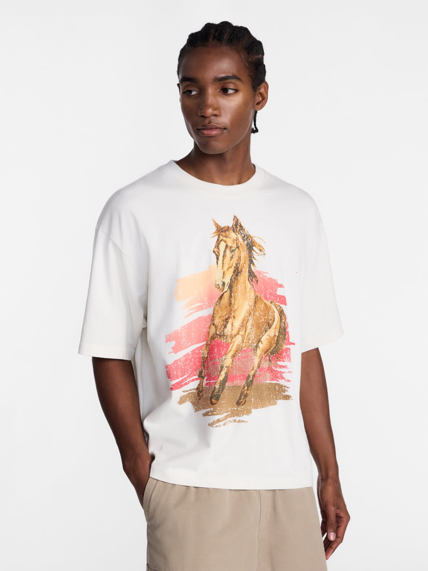 No Boundaries Boxy Fit Heavyweight Graphic Tee Shirt with Short Sleeves, Men's XS-4XLT