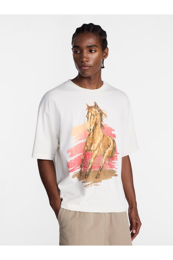 Boxy Fit Heavyweight Graphic Tee Shirt with Short Sleeves, Men's XS-4XLT
