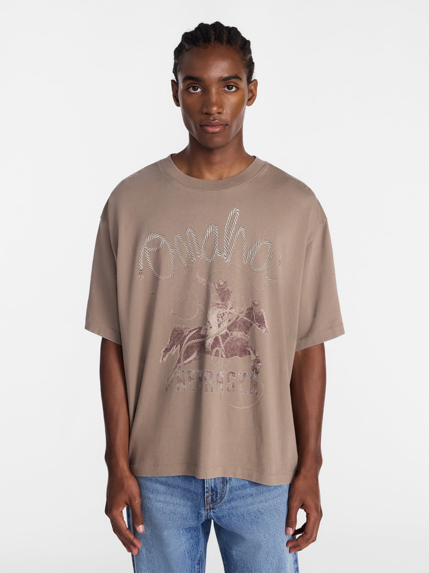 No Boundaries Boxy Fit Heavyweight Graphic Tee Shirt with Short Sleeves, Men's XS-4XLT