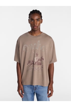 Boxy Fit Heavyweight Graphic Tee Shirt with Short Sleeves, Men's XS-4XLT