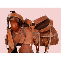WESTERN HORSE TRAIL SADDLE PLEASURE TOOLED LEATHER BROWN TACK SET 12" to 18" INCH