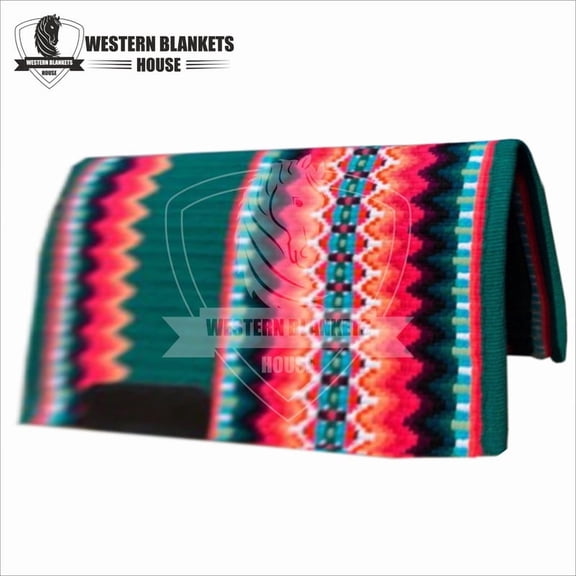 Western Blankets House San Juan Solid 41X34 Base Dark Turquise & Red