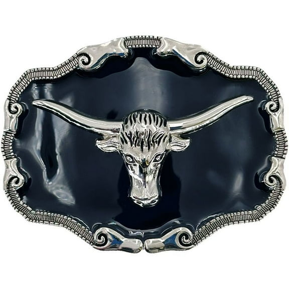 WESTERN STEER Bull Head Cowboy Rodeo Style Belt Buckle Chrome and black
