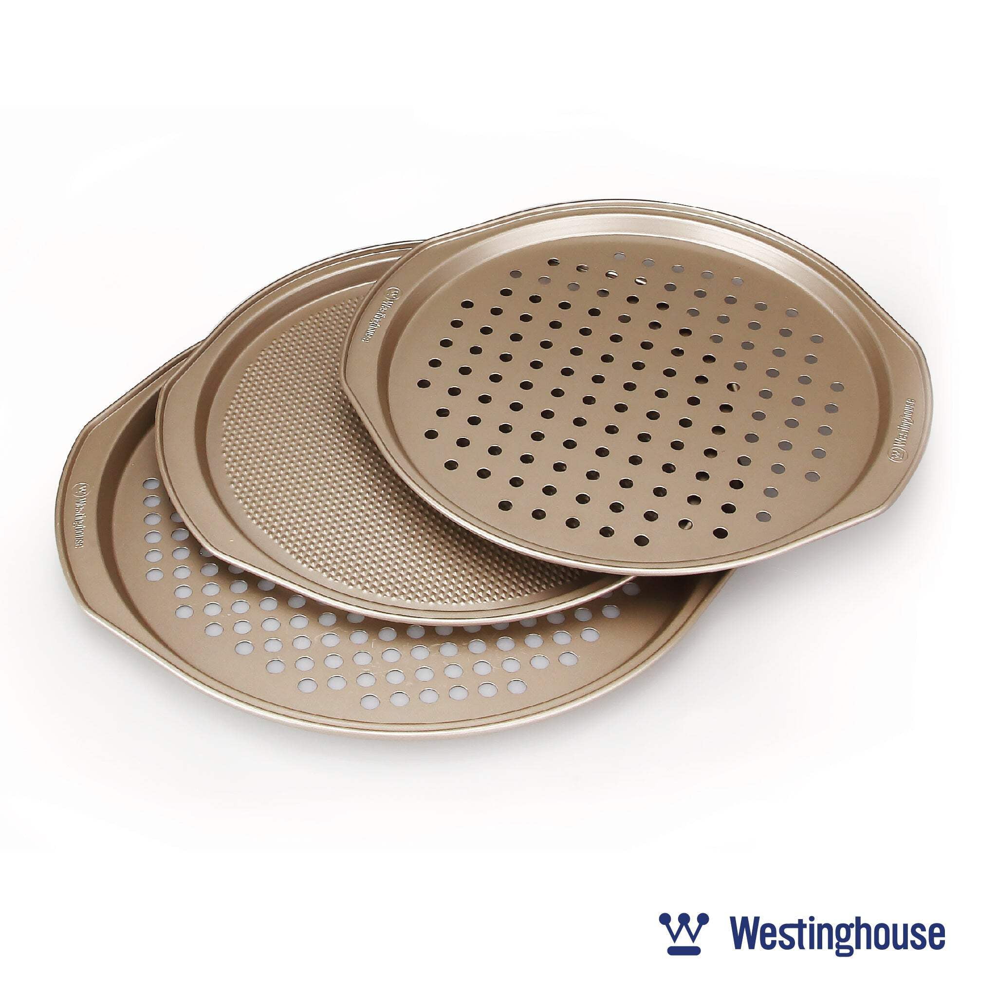Westinghouse Gold Carbon Steel Nonstick Pizza Pan Set, 3-Piece