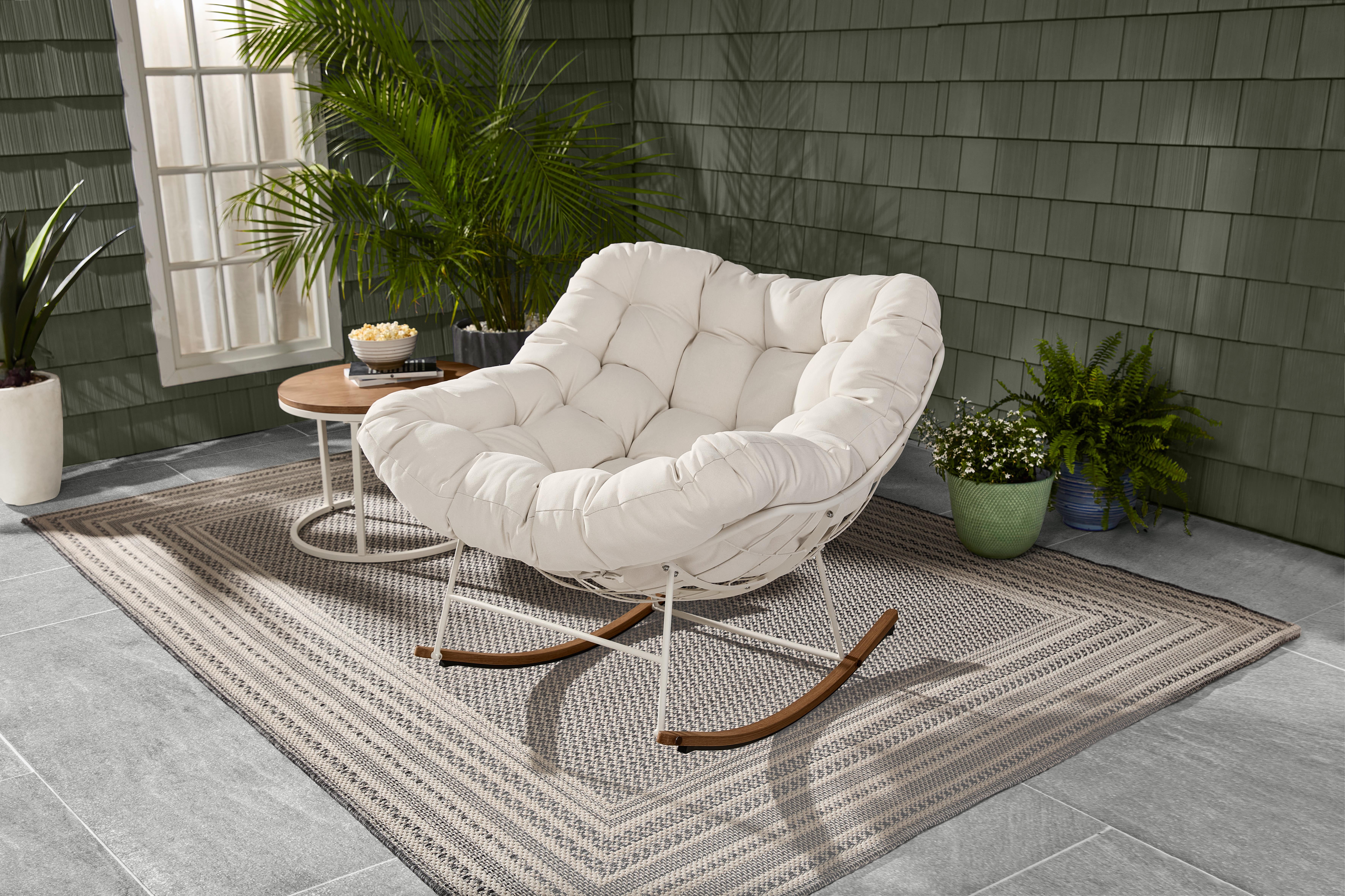 Better Homes & Gardens Marlow Papasan Outdoor Rocking Chair, Cream