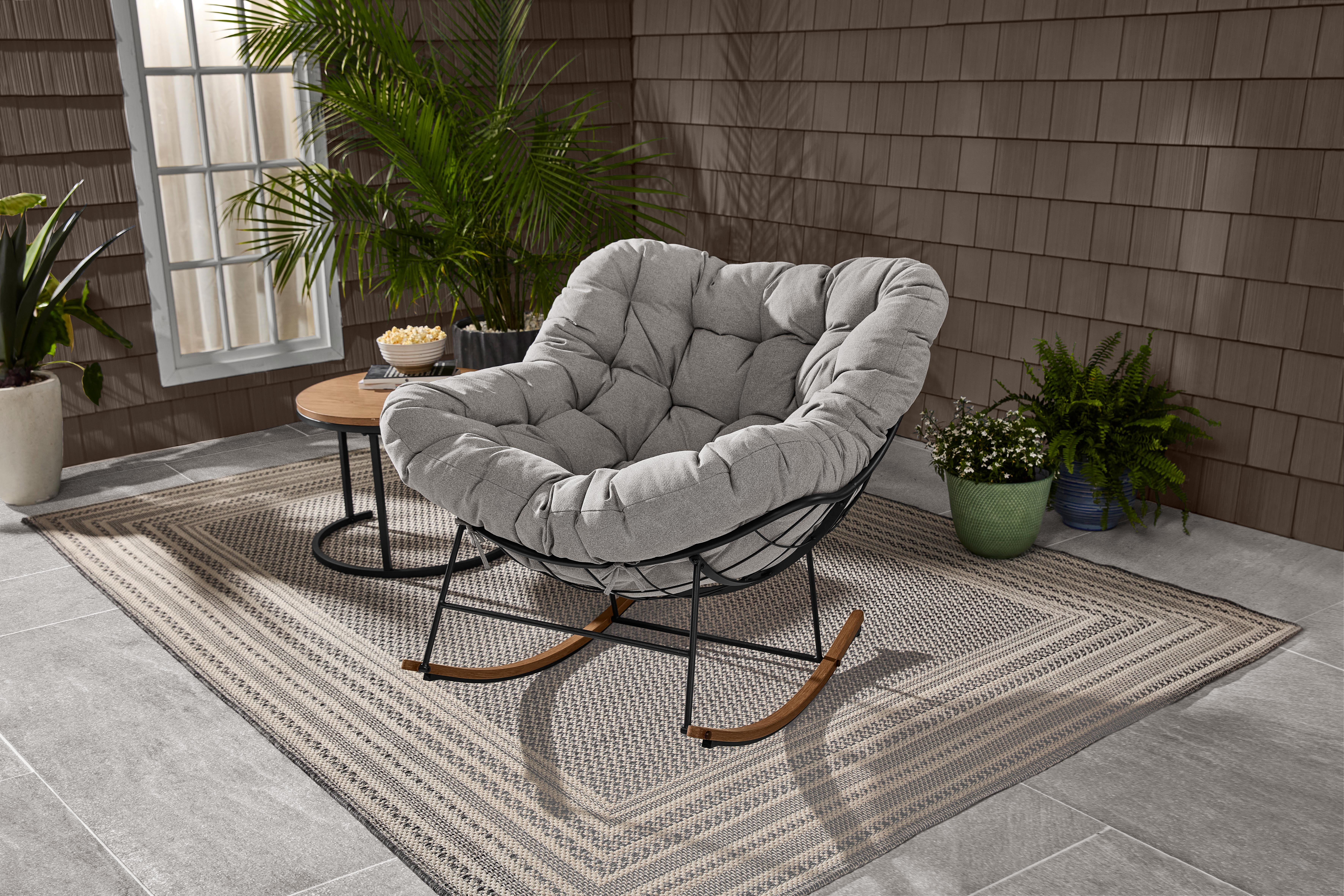Better Homes & Gardens Marlow Papasan Outdoor Rocking Chair, Gray