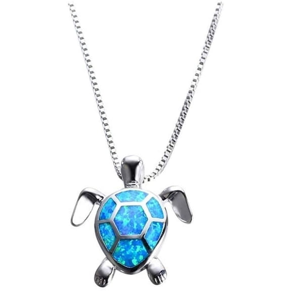 WESTOCEAN Turtle Pendant Opal Necklace Rhinestone Zircon Clavicle Chain Women's Jewellery Gift Accessories,Blue