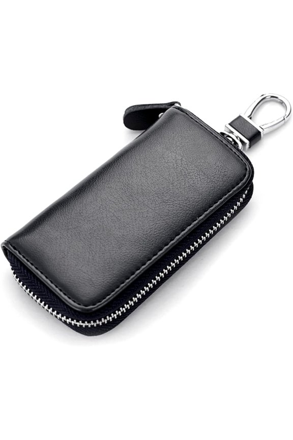 WESTONETEK Unisex Mens Womens Premium Leather Car Key Holder Bag Keychain Case Wallet with 6 Hooks Zipper Closure
