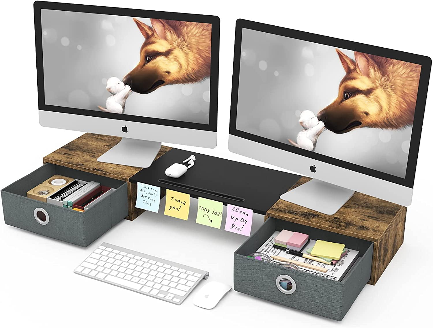 WESTREE Monitor Stand Riser with Two Drawers Computer Desk Organizer for Laptop, Computer,Printer, TV