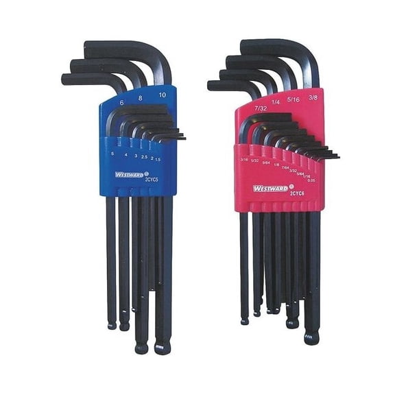 Westward Long L-Shaped SAE/Metric Black Oxide Ball End Hex Key Set, Number of Pieces: 22 - 2CYC7