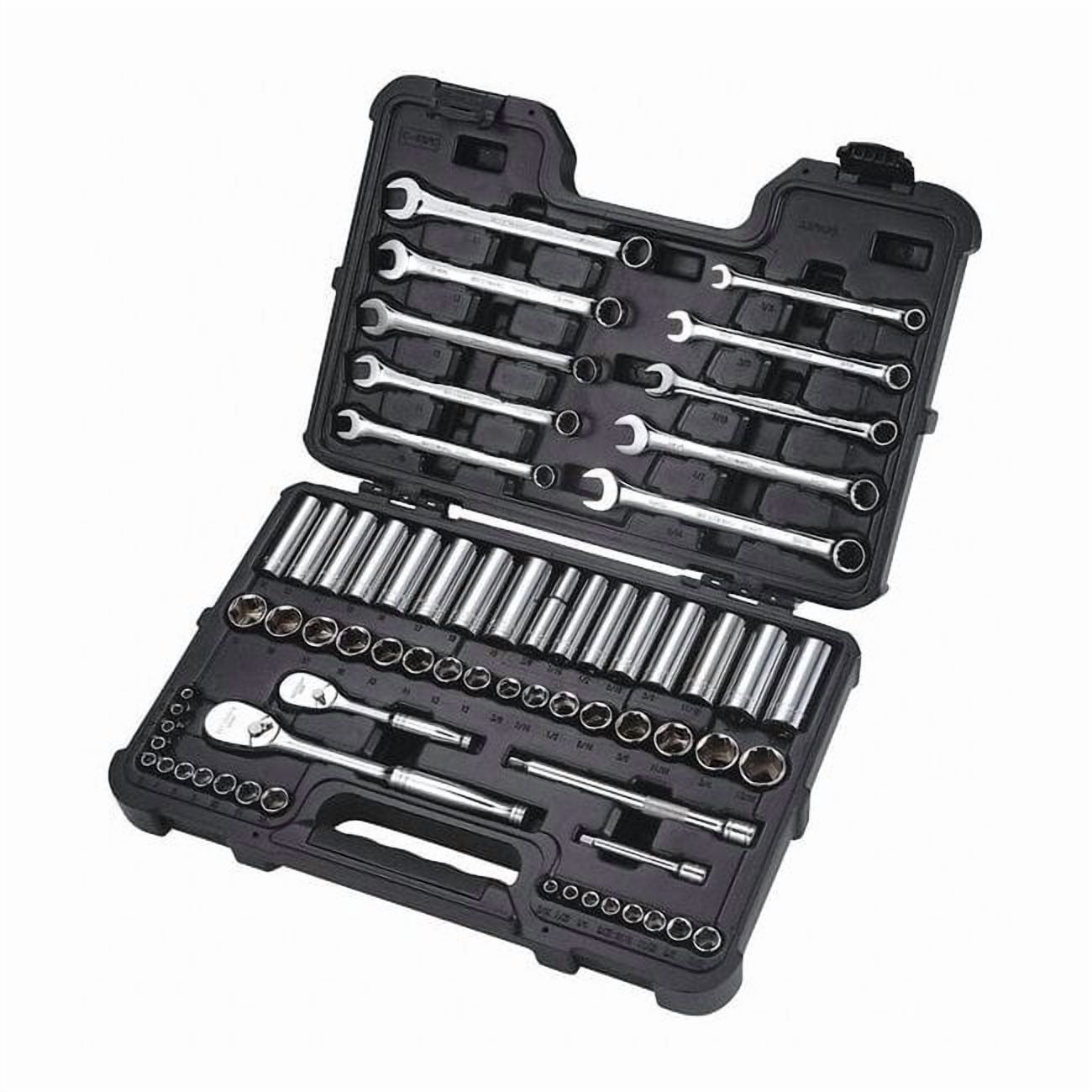1/4", 3/8" Drive Socket Set SAE, Metric 65 Pieces 3/16 in to 13/16 in, 4 mm to 19 mm , Chrome