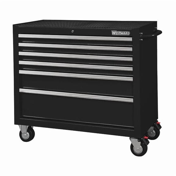 WESTWARD Rolling Tool Cabinet, 6-Drawers, Gloss Black, 42" W x 19" D x 40" H