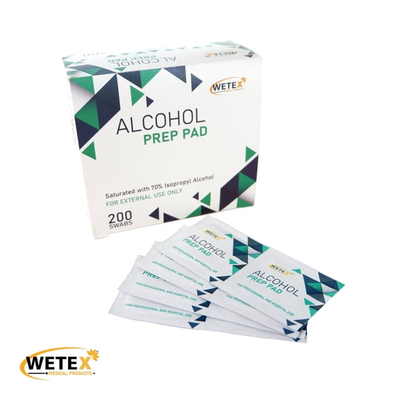WETEX Medium Alcohol Prep Pads Swabs Wipes 1200pcs/6packs FDA, Exp 05/2028
