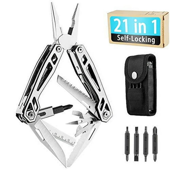 WETOLS Multitool, 21-in-1 Hard Stainless Steel Tools, Foldable and Self-Locking, Multipliers Used as Pliers, Knife, Bottle Opener, Screwdriver, Sickle etc, WE-182