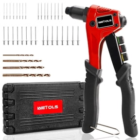 WETOLS Pop Rivet Gun Kit with 200 Blind Rivets, Pop Rivet Tool Kit Manual Single Hand Riveter, 4 Tool-Free Interchangeable Rivet Heads, 4 Drill Bits, Sturdy BMC Carrying Case