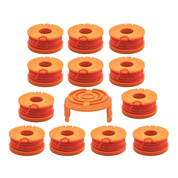 WETOOLPLUS  WA0010  12-Pack WORX Weed Eater Sting Trimmer spools & 1-Pack WA6531 GT Trimmer Replacement Spool Cap Covers for Worx GT(12+1 Pack, Orange)