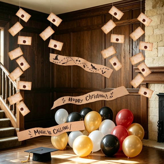 WETRBWEH 3Pcs Magic Ribbon & 40 Letter Cards Set, Harry Party Ribbons Ornaments for Party Home Decor, Graduation Decorations Ribbons