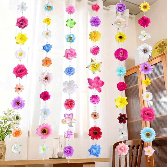WETRBWEH 6 Pcs Flower Garlands Hanging Wildflower Backdrop Decoration, 4.3ft Fake Floral Vines Hanging Flowers for Home Garden Wedding Party Decor