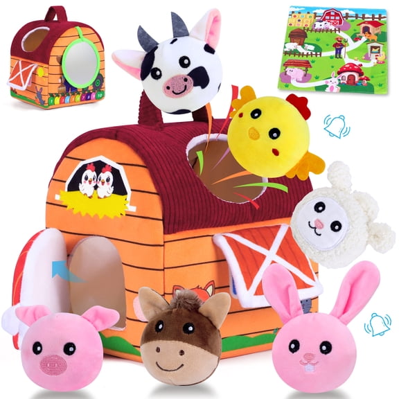 WETRBWEH Baby Toys 6-12 Months,Barn with Stuffed Farm Animals,Montessori Toy for Babies,Sensory Toys for Toddlers 1 -3 Years Old Boys and Girls.