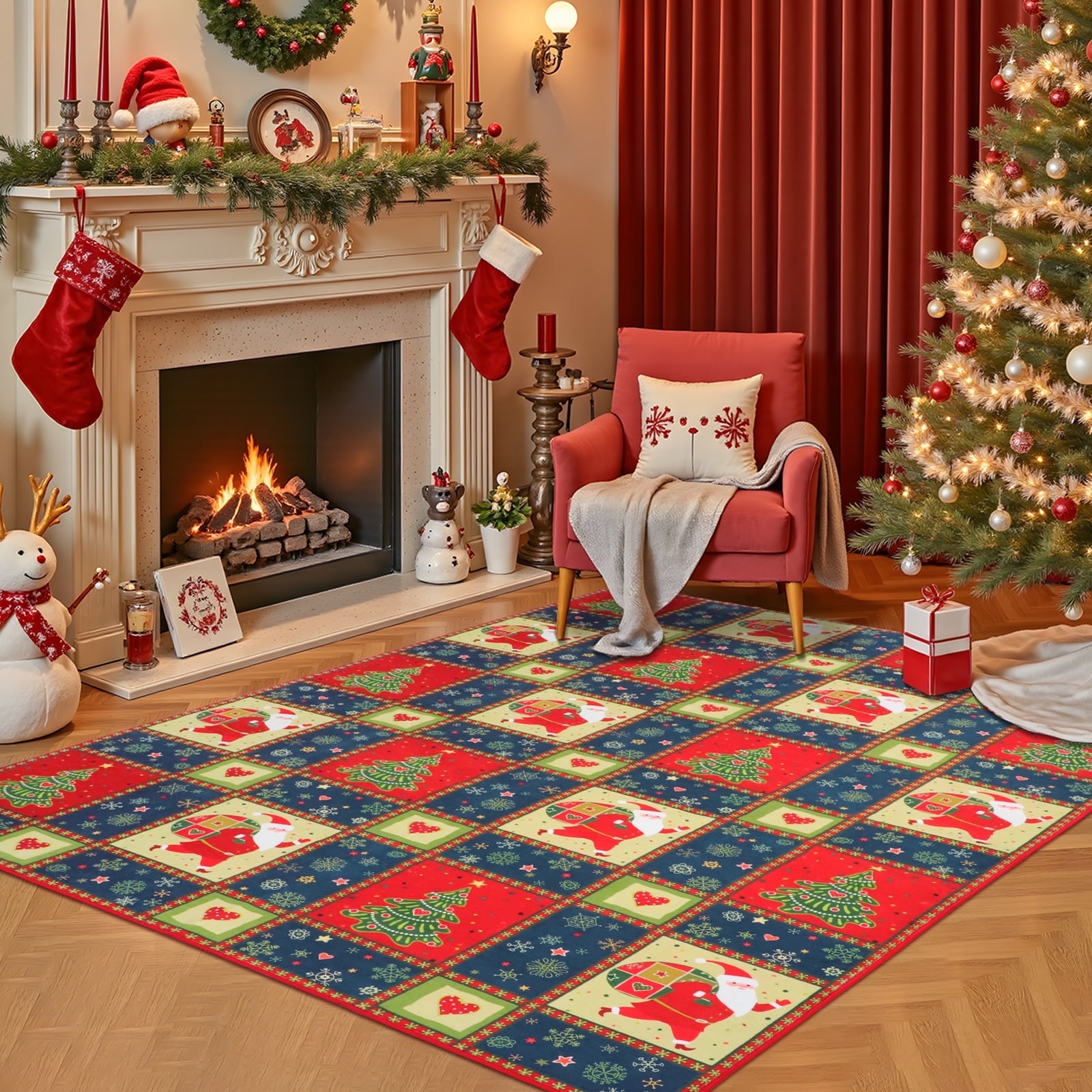 WETRBWEH Christmas Area Rug, 5'X7' Santa Claus Rugs Washable Home ...