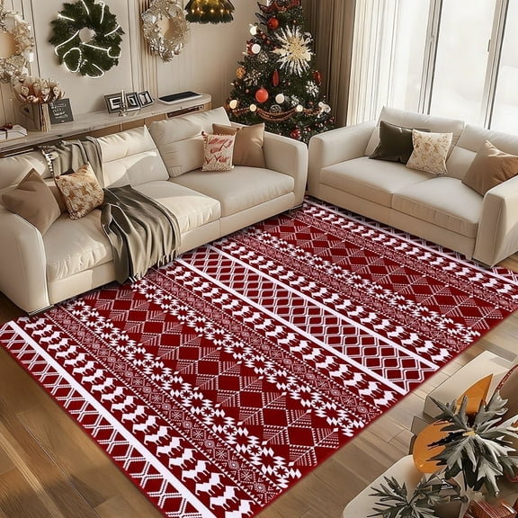 WETRBWEH 5'x7' Christmas Area Rug, Red Snowflake Christmas Rugs Non-Slip Washable Indoor Home Carpet,  Low Pile Xmas Area Rugs for Living Room Kitchen