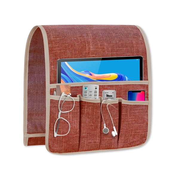 WETRBWEH Sofa Armrest Organizer, Non-Slip Arm Chair Hanging Caddy Remote Control Holder for Cell Phone TV Remote Control Magazines(Brick Red)
