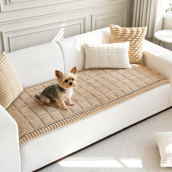WETRBWEH Couch Cover for Dogs Washable, Soft Thick Couch Covers for Pets, Non Slip Fuzzy Pet Couch Covers for Sofa, 27"x59", Milk Coffee