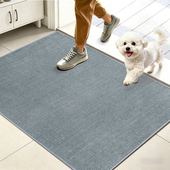 WETRBWEH Door Mat 24"x36", Non-Slip Low-Profile Front Doormat, Washable Absorbent Indoor Door Mat for Home, Gray