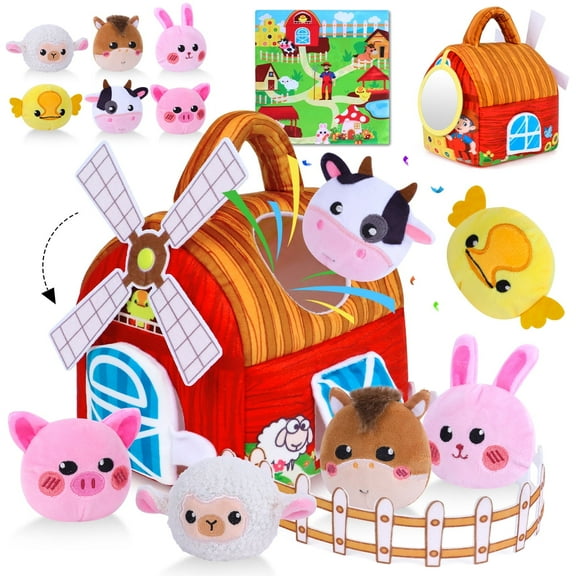 WETRBWEH Baby Toys 6-12 Months,Plush Barn Farm Animals Set , Sensory Toys for Babies Toddlers Montessori Toys for 1 -3 Years Old Boys and Girls