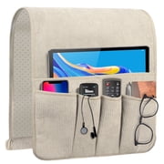 WETRBWEH Non Slip Sofa Armrest Organize,Armchair Caddy for Couch Remote Control Holder with 6 Pockets, Bedside Caddy Accessories Beige, 35"X12.4"