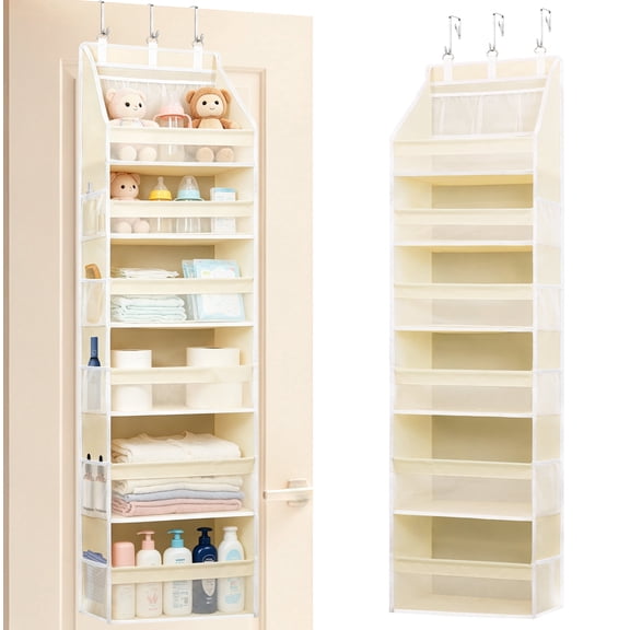 WETRBWEH Over the Door Organizer with 6 Large Pockets 12 Side Pockets, Beige Door Hanging Storage Organizer for Baby Nursery, Bathroom, Bedroom, Dorm
