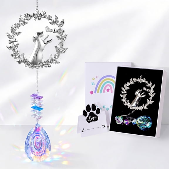 WETRBWEH Pet Memorial Suncatcher, Dog Memorial Gifts for Loss of Dog, Loss of Dog Sympathy Gift, Dog Remembrance Gift Rainbow Crystal Ornament