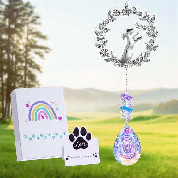 WETRBWEH Pet Memorial Suncatcher, Dog Memorial Gifts for Loss of Dog, Loss of Dog Sympathy Gift, Dog Remembrance Gift Rainbow Crystal Ornament