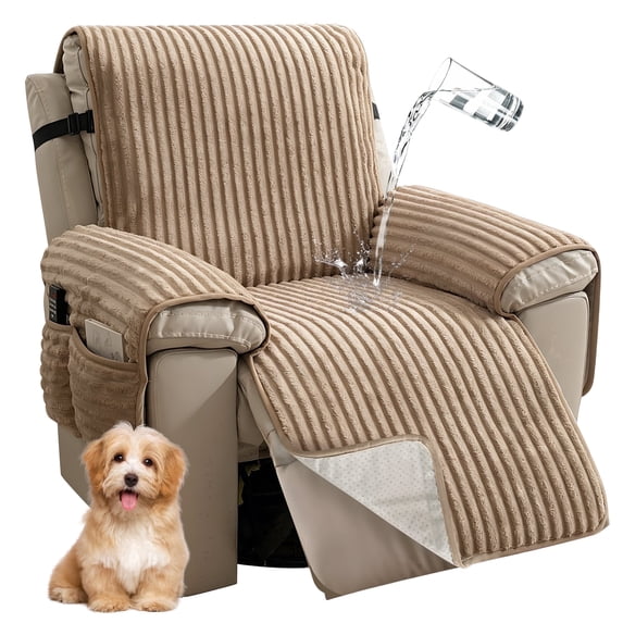 WETRBWEH Recliner Chair Cover with Pockets, Waterproof Non-Slip Washable Recliner Cover Furniture Protector for Home, Beige 28"