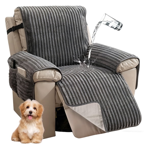 WETRBWEH Recliner Chair Cover with Pockets, Waterproof Non-Slip Washable Recliner Cover Furniture Protector for Home, Gray 28"