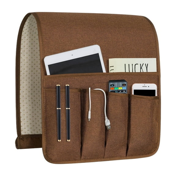 WETRBWEH Sofa Armrest Organizer, Non-Slip Arm Chair Hanging Couch Caddy Brown Remote Holder Bedside Caddy for Cell Phone TV Remote Control Magazines