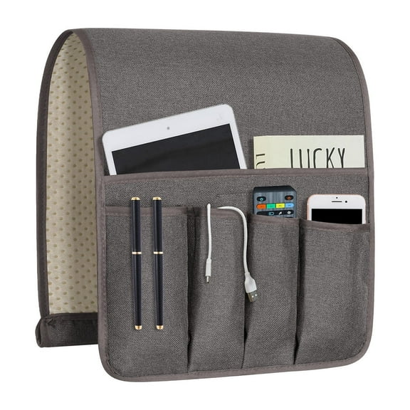 WETRBWEH Sofa Armrest Organizer,Non-Slip Arm Chair Hanging Couch Caddy for Cell Phone TV Remote Control Magazines (Dark Grey, 35"x12.4")