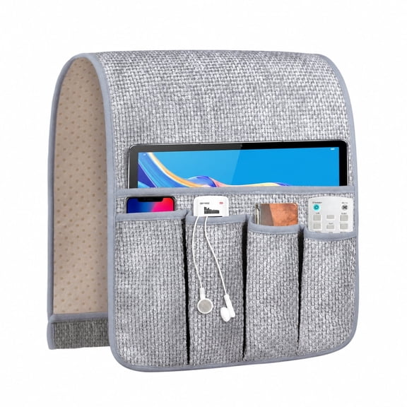 WETRBWEH Sofa Armrest Organizer, Non-Slip Couch Arm Chair Caddy with 5 Pockets(Gray, 35"X12.4")